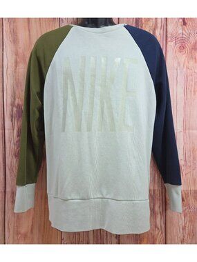 Nike Dri-Fit Raglan Colorblock Sweatshirt Small Light Gray/Olive/Navy Casual